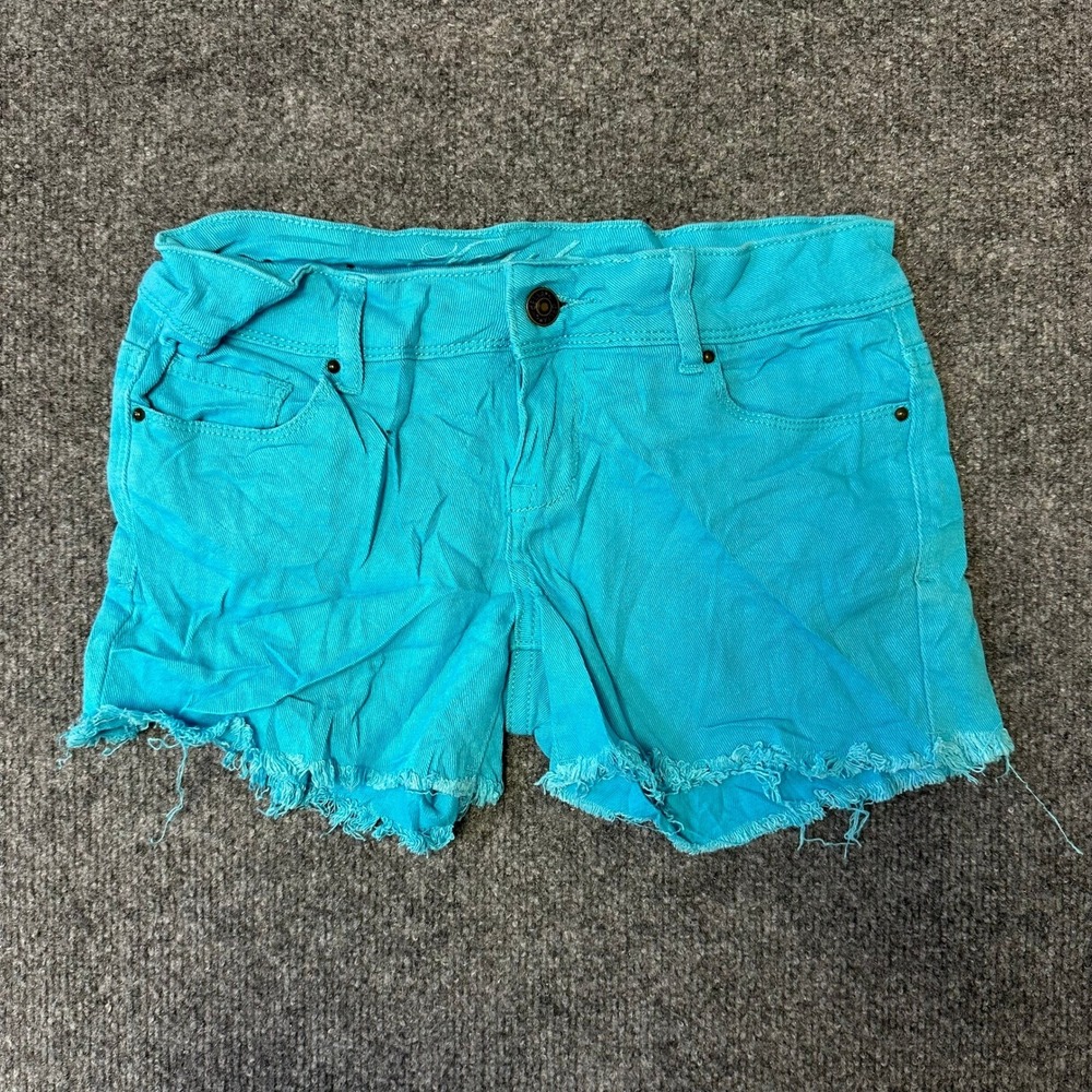 dELiA*s Shorts Womens Size 1/2 Turquoise Blue Denim Cut Off Taylor Casual Fringe